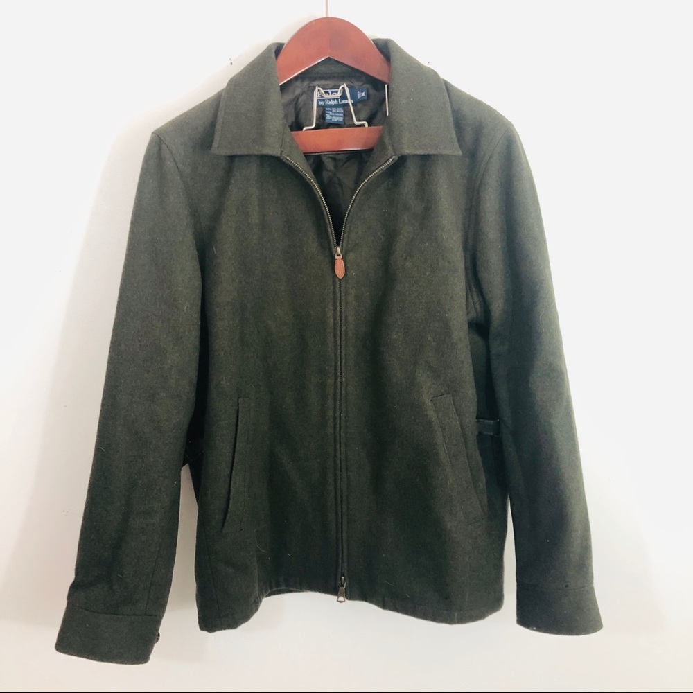 Polo Ralph Lauren Med Green Wool Zip Up Peacoat